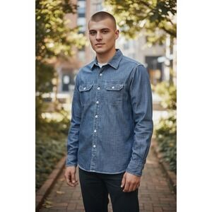 American Eagle Outfitters Mens Denim Shirt Athletic Fit‎ Long Sleeve Blue Medium